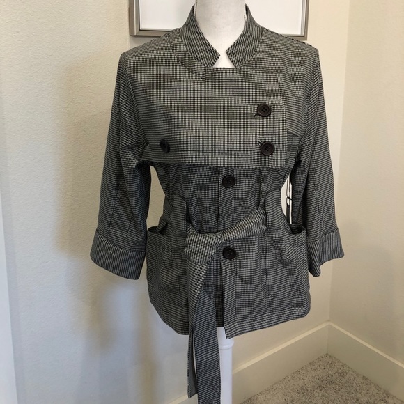 Mandarin Collar Houndstooth Coat - Picture 3 of 5